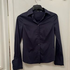Tahari Navy Blue button front shirt.